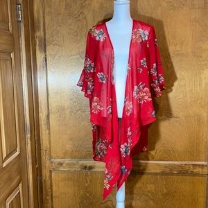 Live 4 Truth Red Floral Kimono - EUC